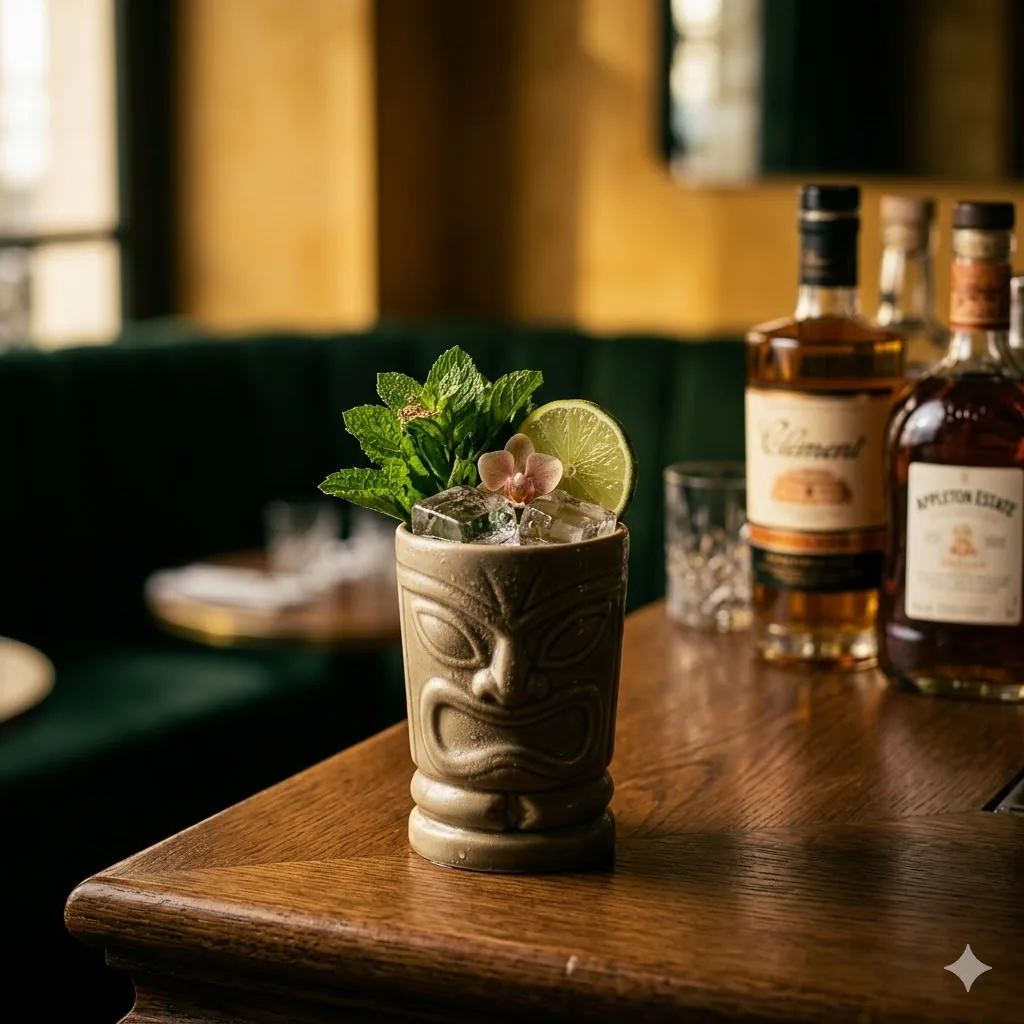 Maï Taï de Brigitte signature rhum agricole et jamaïcain avec orgeat, verre tiki à Brigitte Le Bar Paris 10e Canal Saint-Martin