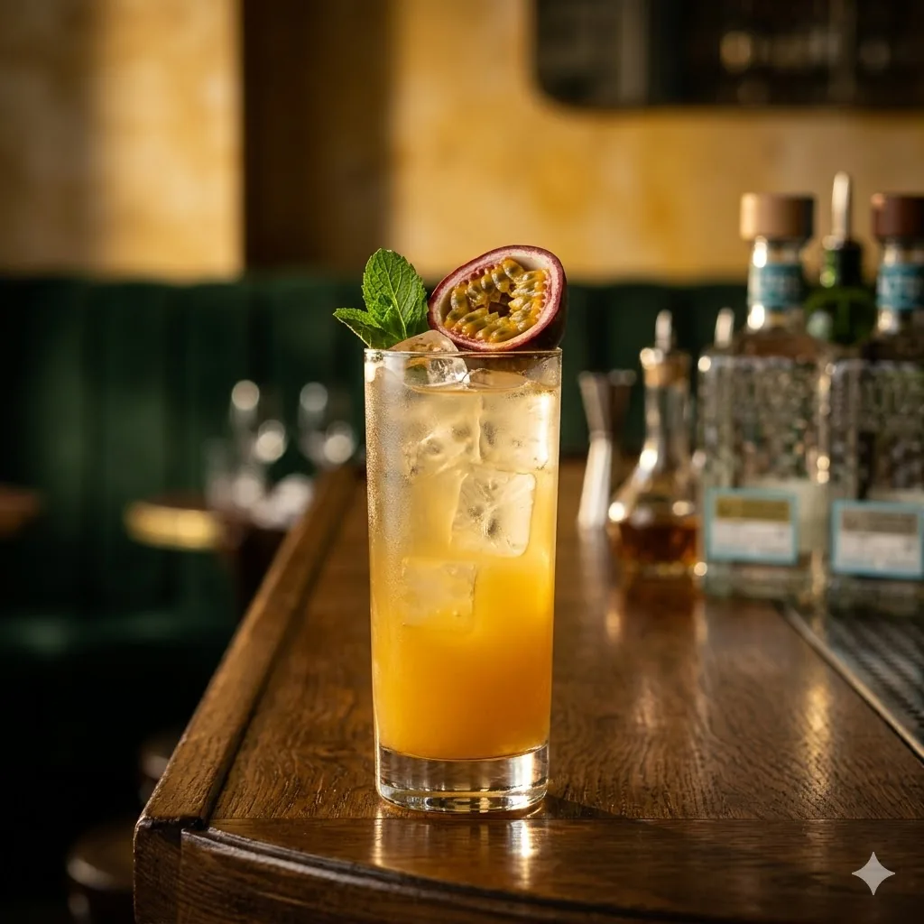 Cocktail Maracuja tequila passion-gingembre servi au comptoir de Brigitte Le Bar, Canal Saint-Martin, Paris 10e