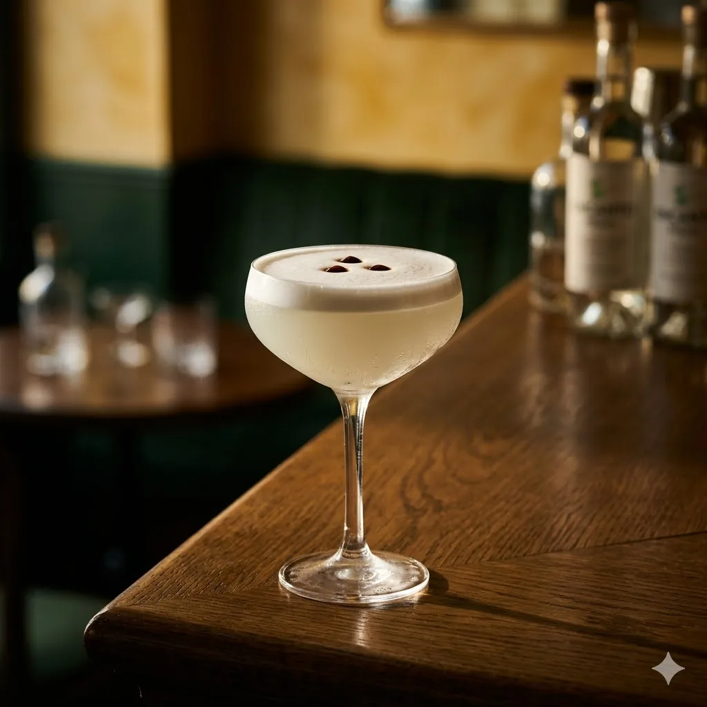 Pisco Sour traditionnel mousse blanche et gouttes d'angostura, servi au Brigitte Le Bar, Paris 10e Canal Saint-Martin