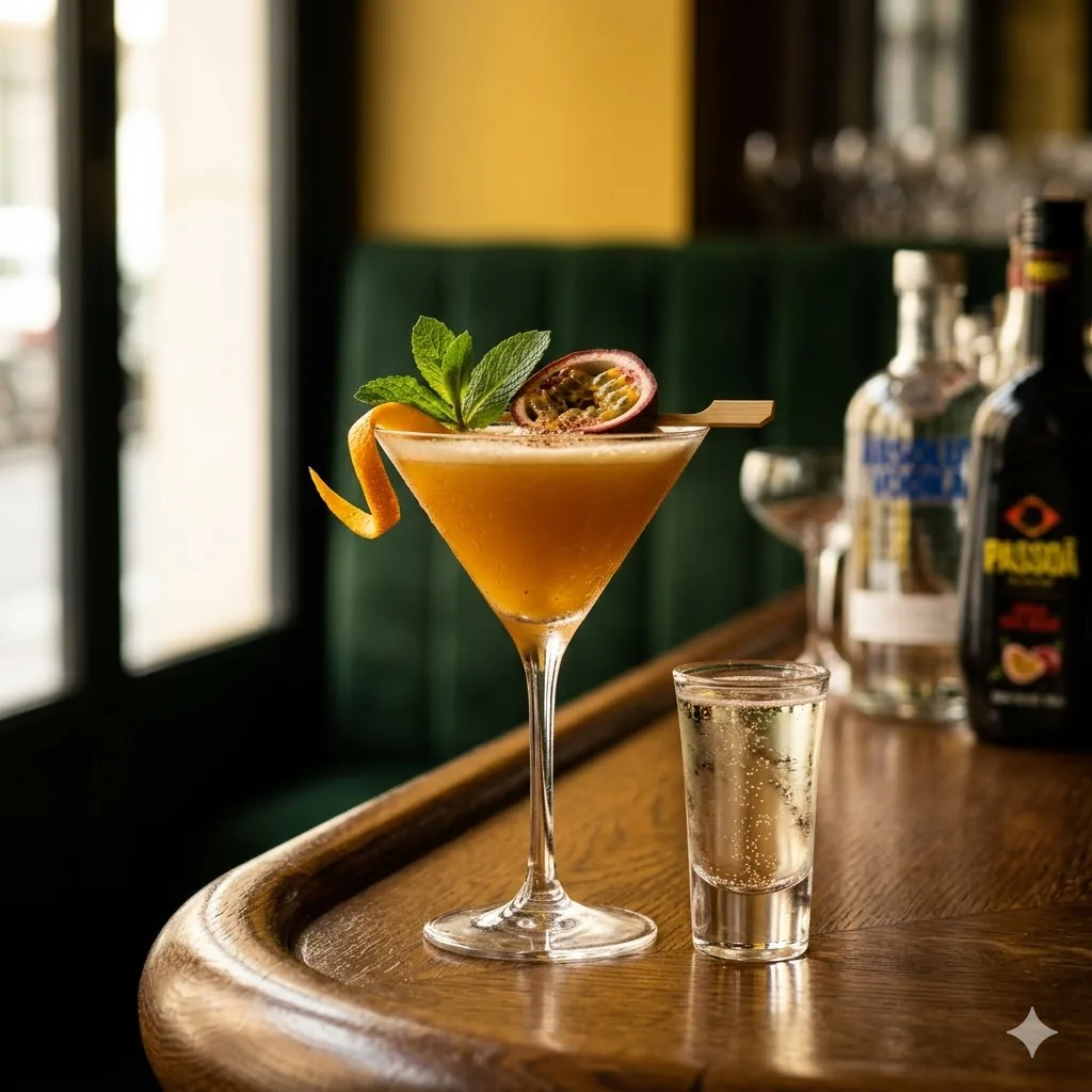 Porn Star Bribri cocktail vodka fruit de la passion vanille shot prosecco signature Brigitte Le Bar Paris 10e